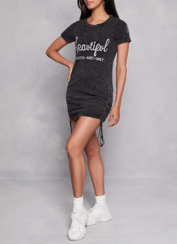 Beautiful Positive Vibes Only Acid Wash T Shirt Dress