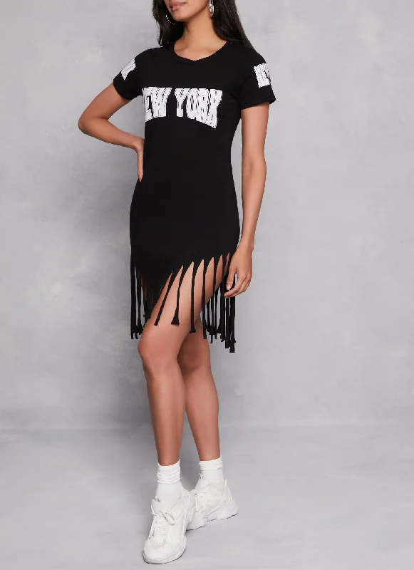 New York Fringe Hem Graphic T Shirt Dress