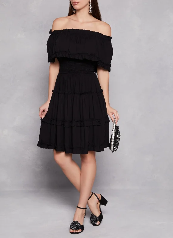 Off The Shoulder Tiered Ruffle Trim Dress