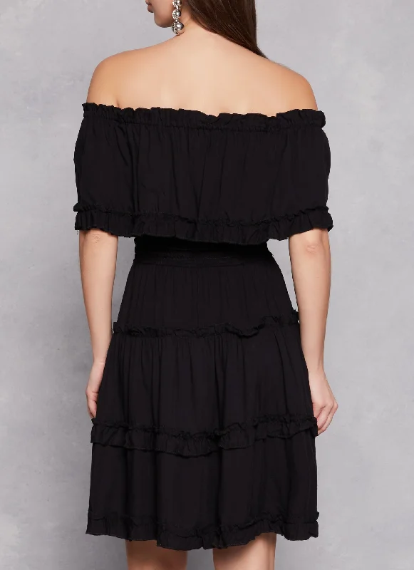 Off The Shoulder Tiered Ruffle Trim Dress