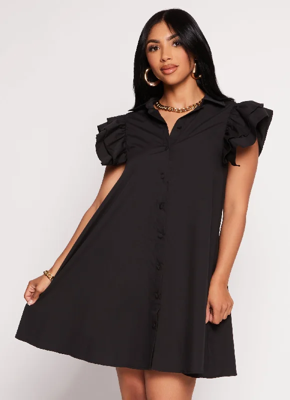 Poplin Flutter Sleeve Shirt Dress