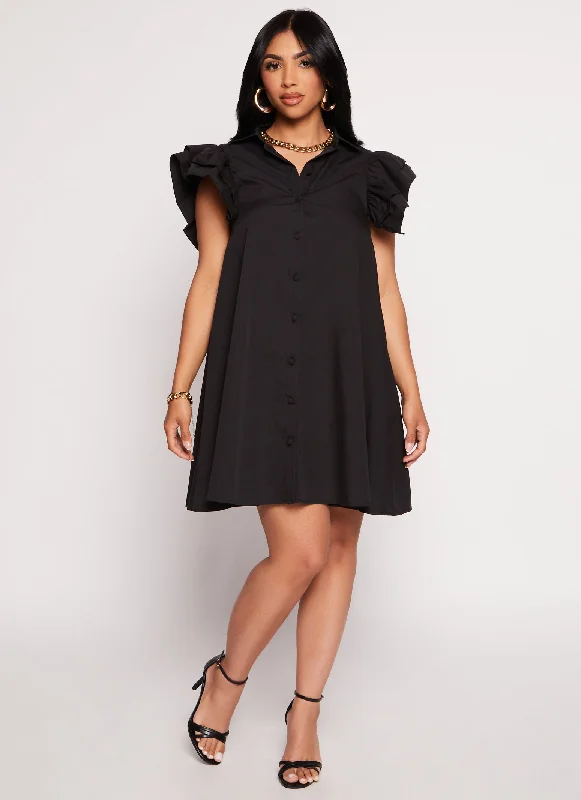 Poplin Flutter Sleeve Shirt Dress