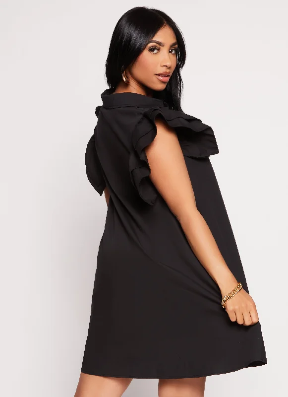 Poplin Flutter Sleeve Shirt Dress