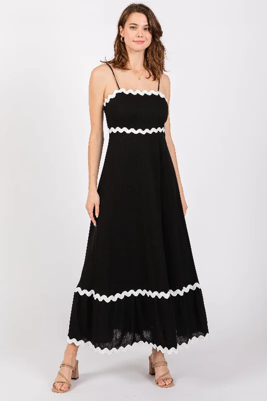 Black Ric Rac Trim Tiered Midi Dress