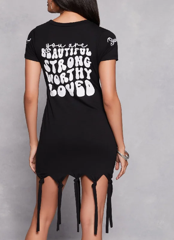 Sequin Beautiful Positive Vibes Only Fringe T Shirt Dress