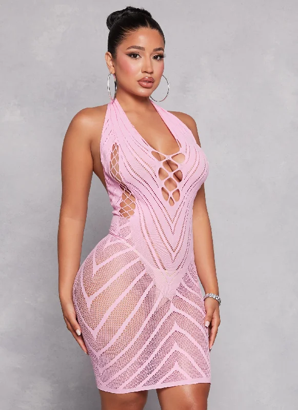 Fishnet Detail Cut Out Seamless Halter Dress