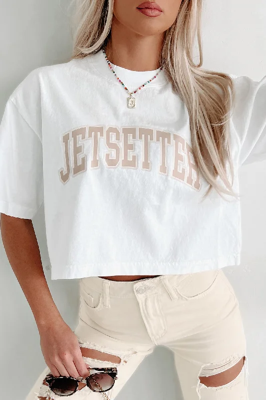 ""Jetsetter"" Oversized Graphic Crop Tee (White) - Print On Demand