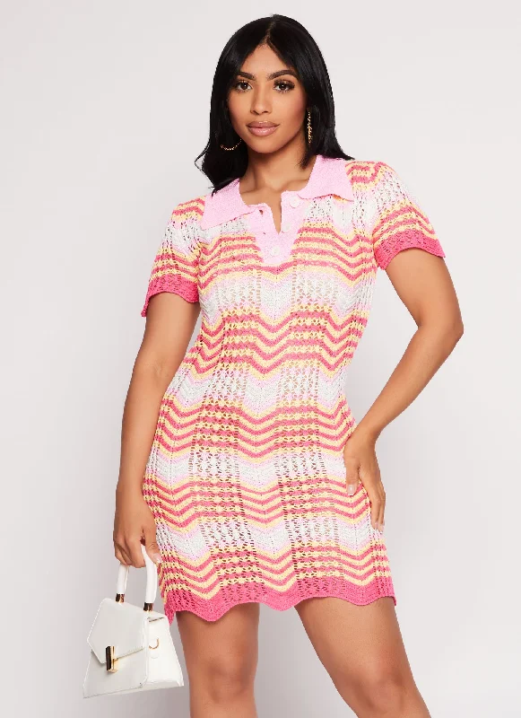 Crochet Chevron Polo Dress