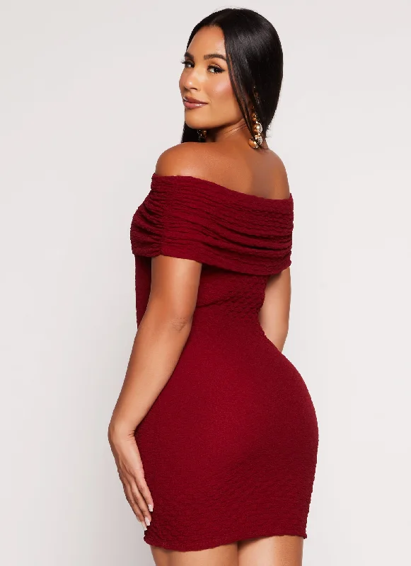 Textured Knit Off the Shoulder Mini Dress