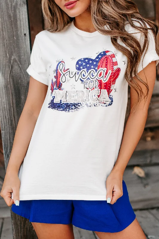 ""Succa For Merica"" Graphic T-Shirt (White) - Print On Demand