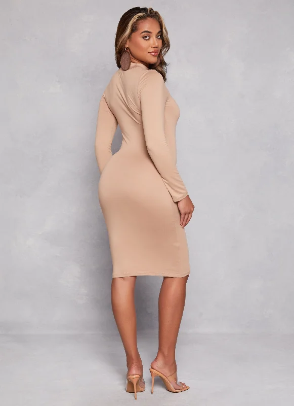 Basic Mock Neck Long Sleeve Dress