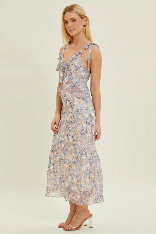 Taupe Multi Floral Chiffon Dress