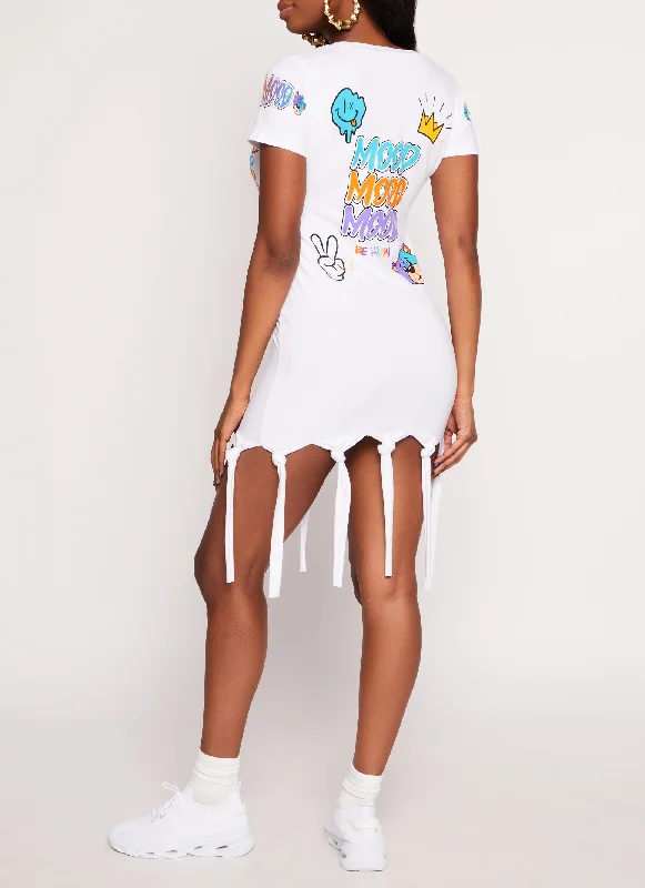 Mood Be Happy Knot Hem Graphic T Shirt Dress