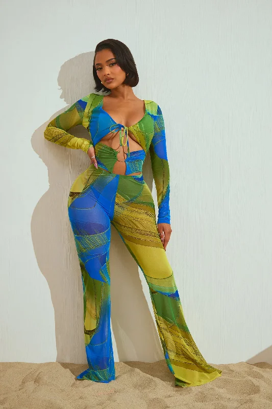 Call You Later Mesh Jumpsuit - Blue/combo