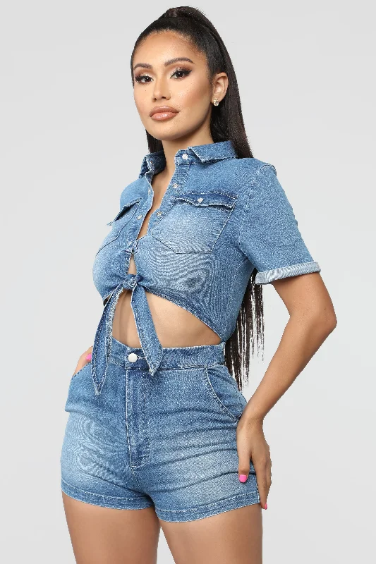 Desert Heart Denim Romper - Medium Wash