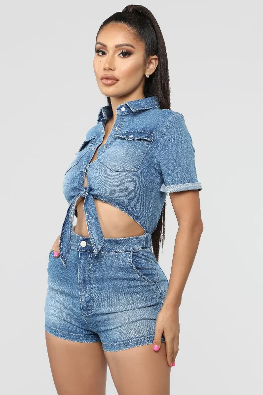 Desert Heart Denim Romper - Medium Wash