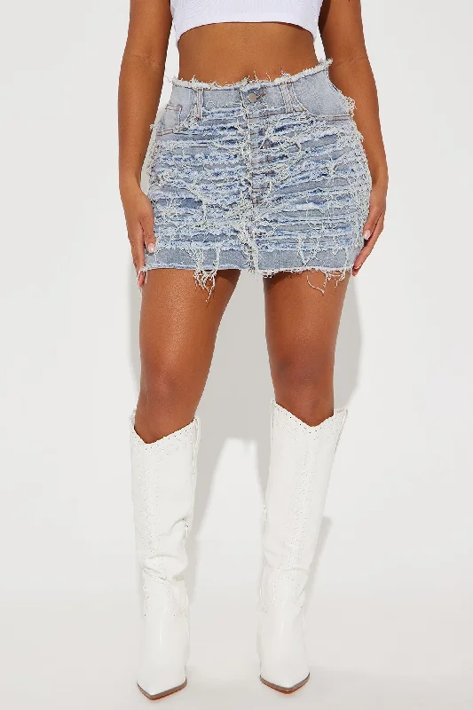 Don't Mess Distressed Denim Mini Skirt - Light Wash