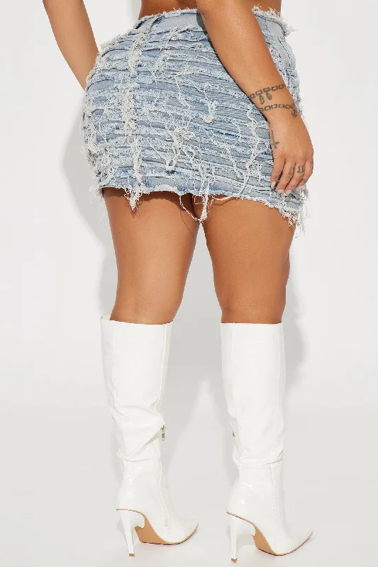 Don't Mess Distressed Denim Mini Skirt - Light Wash