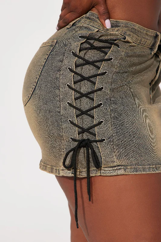 Feel My Vibe Lace Up Denim Mini Skirt - Vintage Wash