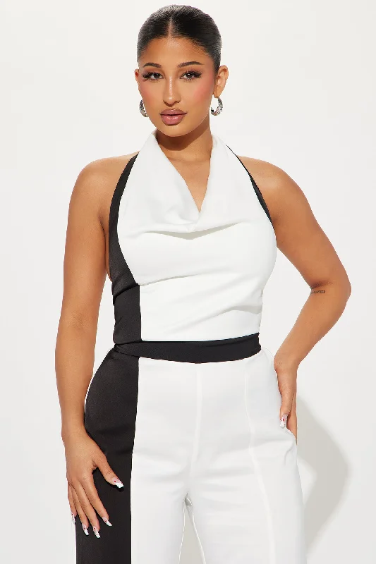 Here To Slay Satin Jumpsuit - White/Black