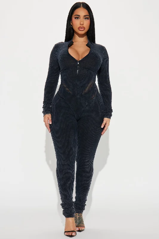 I Can Tell  Mineral Wash Jumpsuit - Black