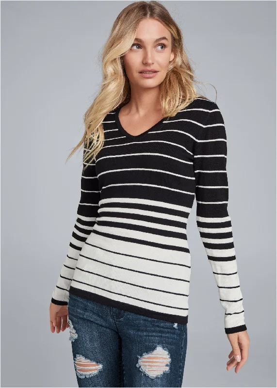 Back detail striped sweater - Black & White