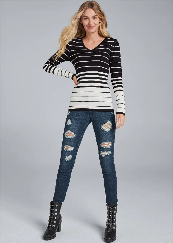 Back detail striped sweater - Black & White