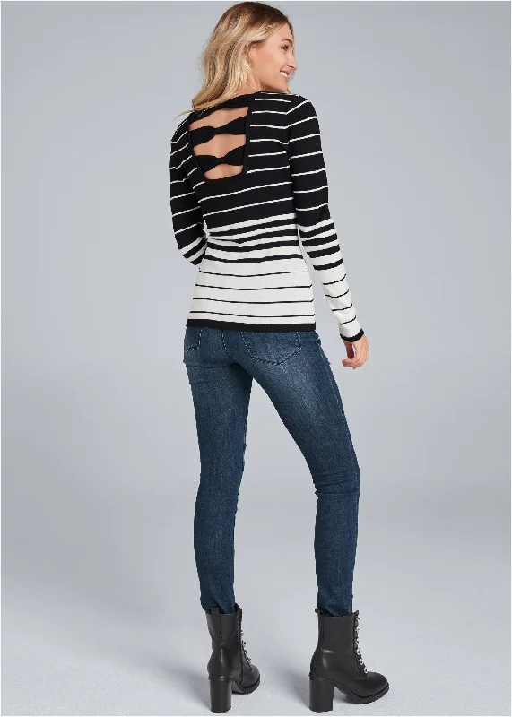 Back detail striped sweater - Black & White