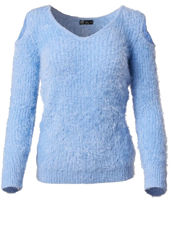 Cutout eyelash sweater - Light Blue