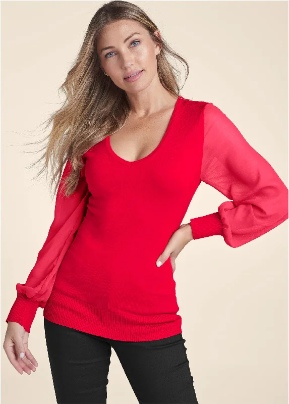 Chiffon sleeve sweater - Red