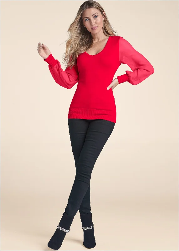 Chiffon sleeve sweater - Red