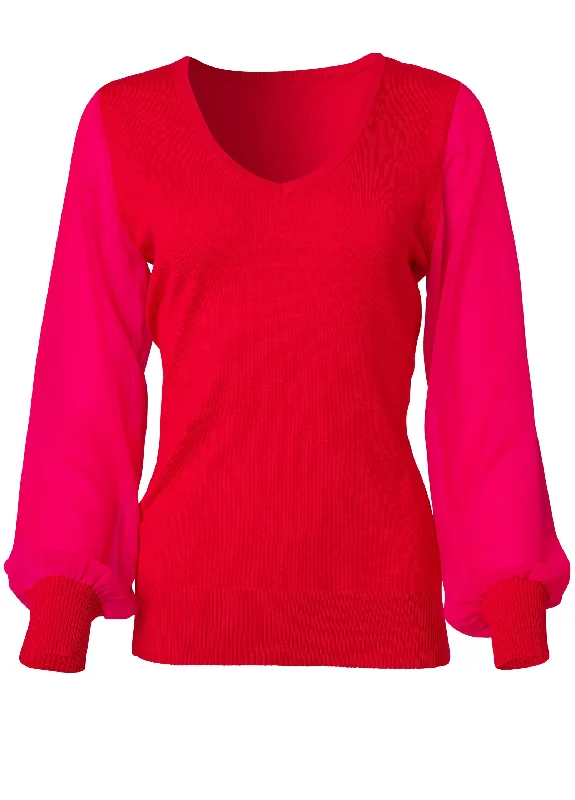 Chiffon sleeve sweater - Red