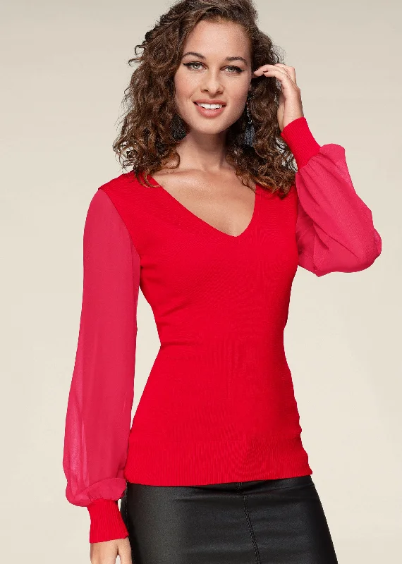 Chiffon sleeve sweater - Red