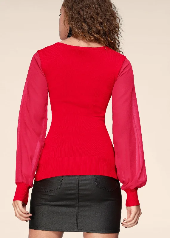 Chiffon sleeve sweater - Red