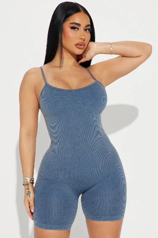 Katie Mineral Wash Seamless Romper - Blue