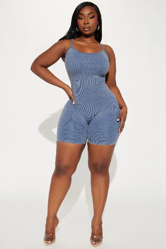 Katie Mineral Wash Seamless Romper - Blue