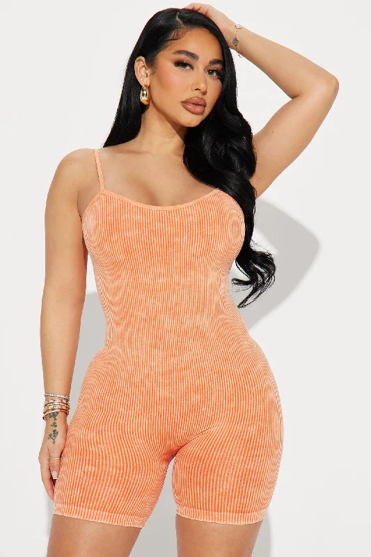 Katie Mineral Wash Seamless Romper - Orange