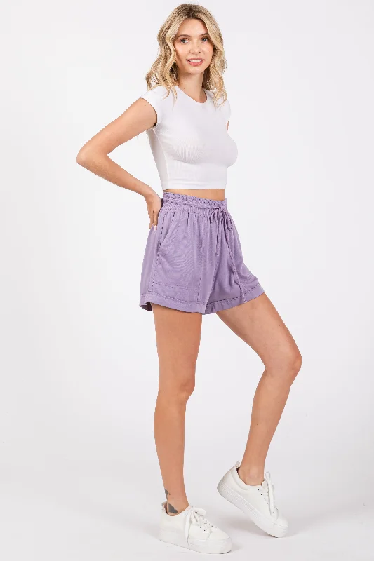 Lavender Drawstring Waist Tie Shorts