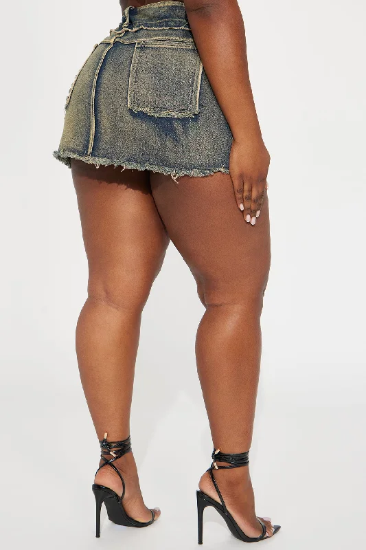 Love Sick Tinted Denim Mini Skirt - Dark Wash