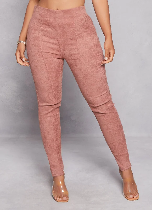 Iris Faux Suede Pintuck Pull On Pants