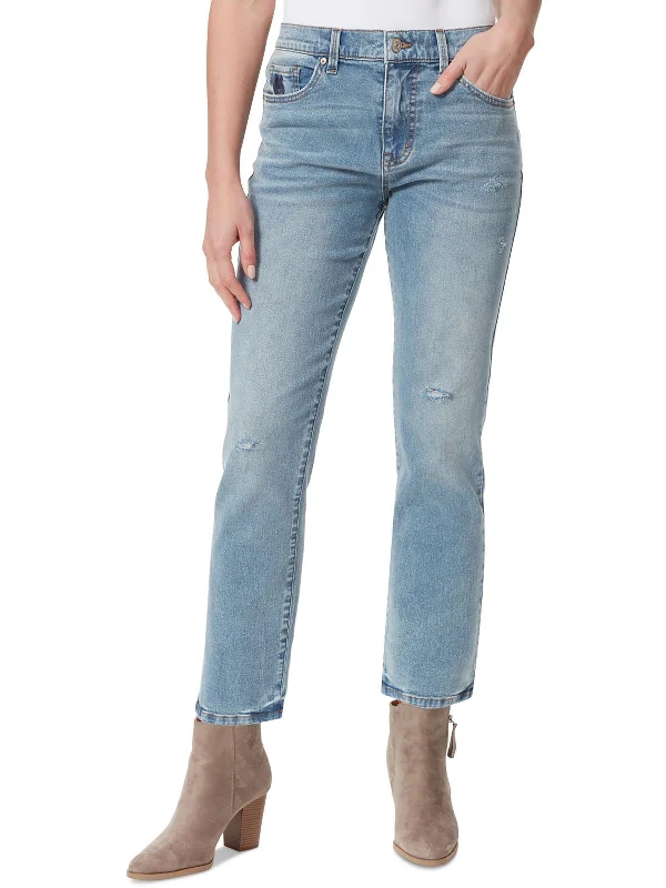 Miles Womens Mid-Rise Distressed Straight Leg Jeans