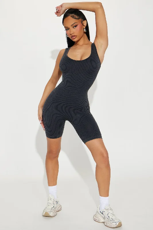 Nikole Mineral Wash Seamless Romper - Black