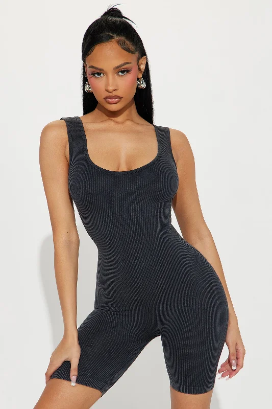 Nikole Mineral Wash Seamless Romper - Black