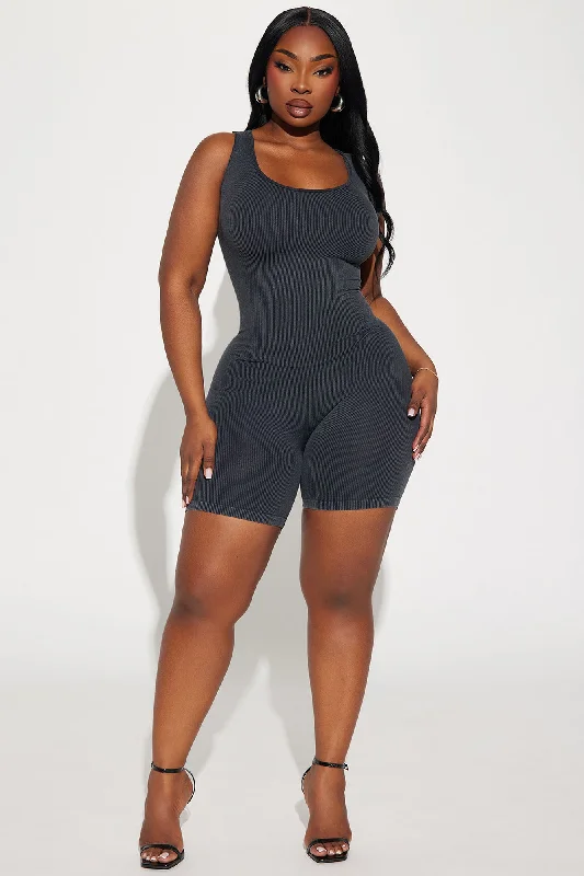 Nikole Mineral Wash Seamless Romper - Black