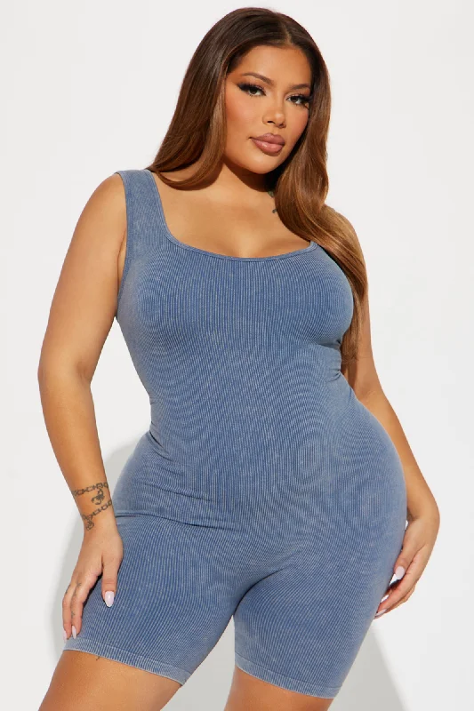 Nikole Mineral Wash Seamless Romper - Blue