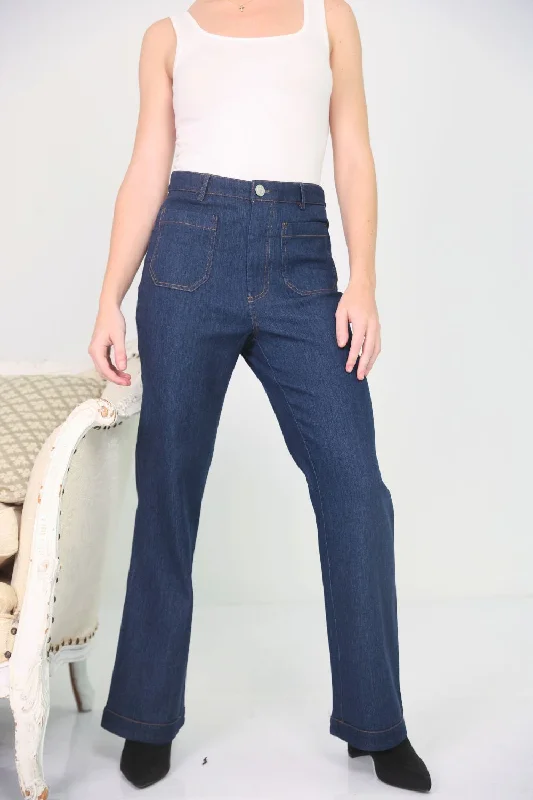 Petite Wide Leg Denim Trousers (Dark Denim)