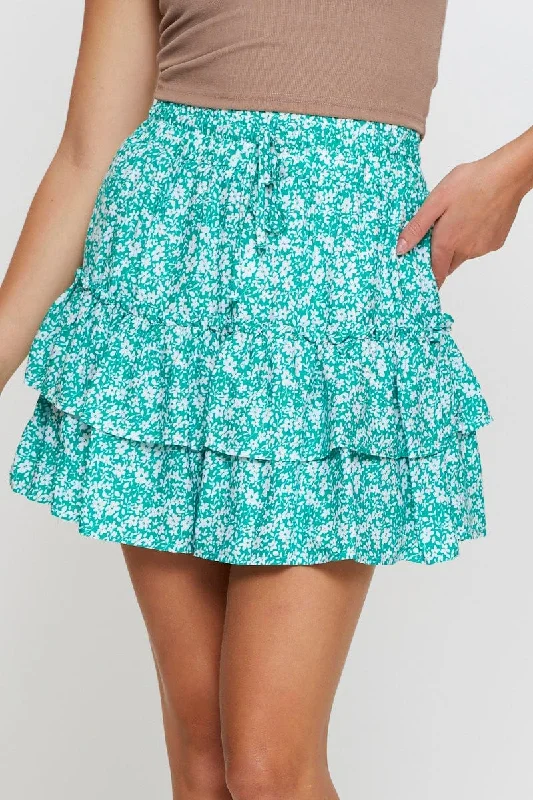 Print Flare Skirt Mini High Rise