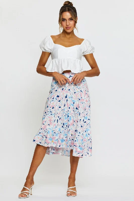 Print Maxi Skirt Tiered