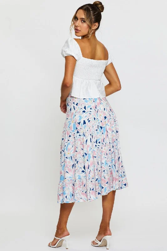 Print Maxi Skirt Tiered