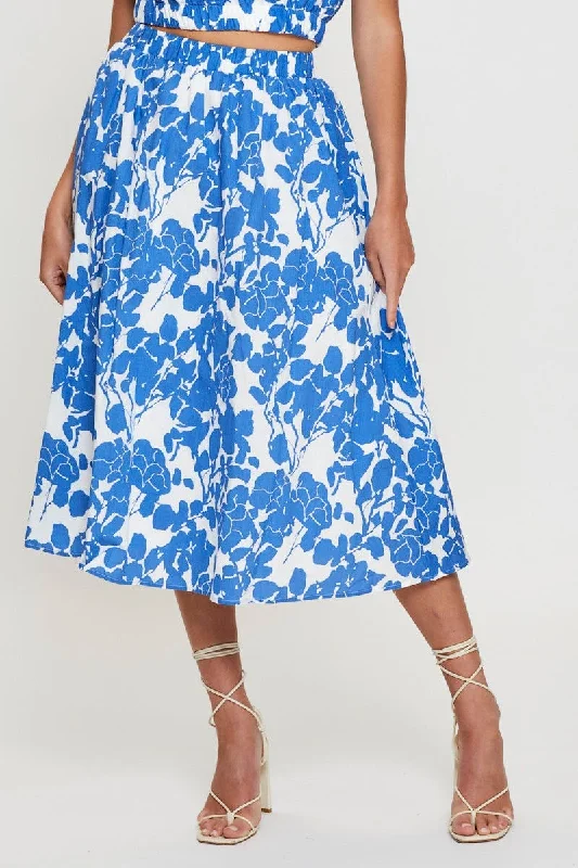 Print Midi Skirt High Rise